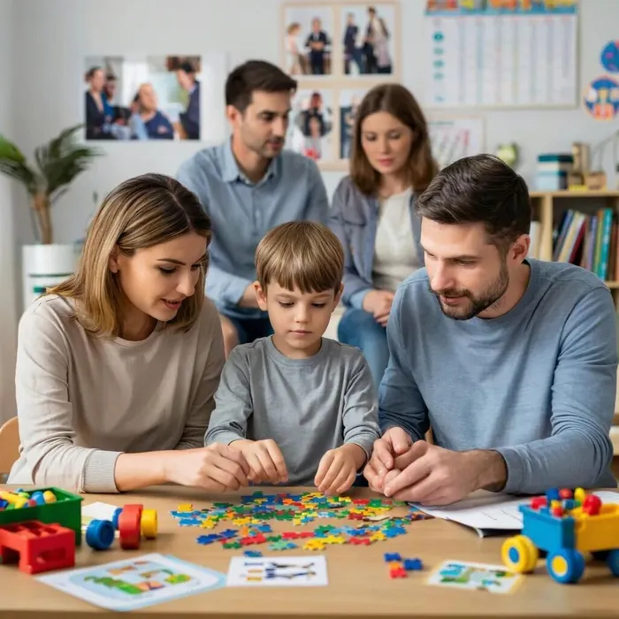 родители с ребенком на занятии